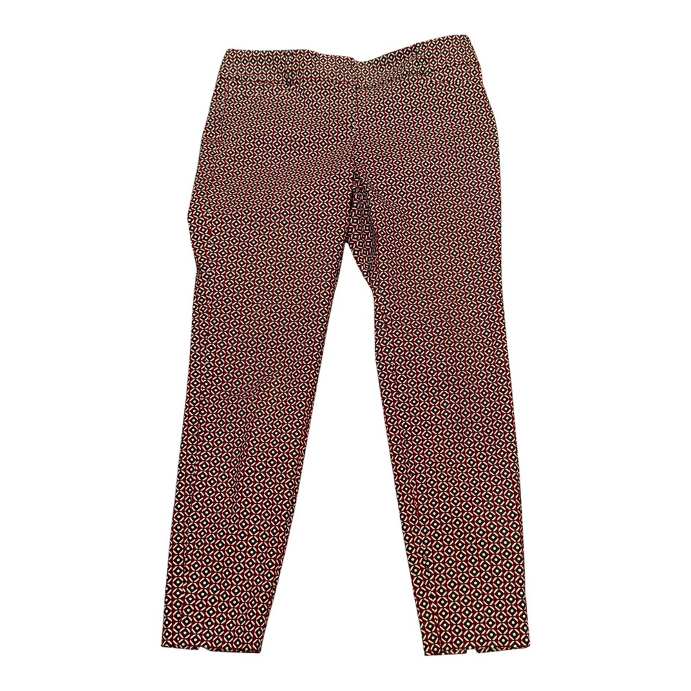 The Limited Womens Exact Stretch Geometric Pattern V Ankle Slit Pants 10 Red